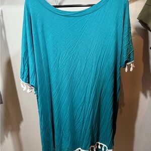 Teal Poncho with Tassel Trim Swim Suit cover up